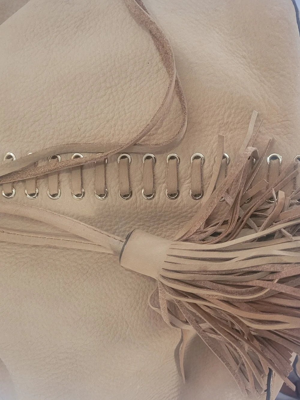 Rebecca Minkoff Tan Leather Drawstring Backpack with Tassel